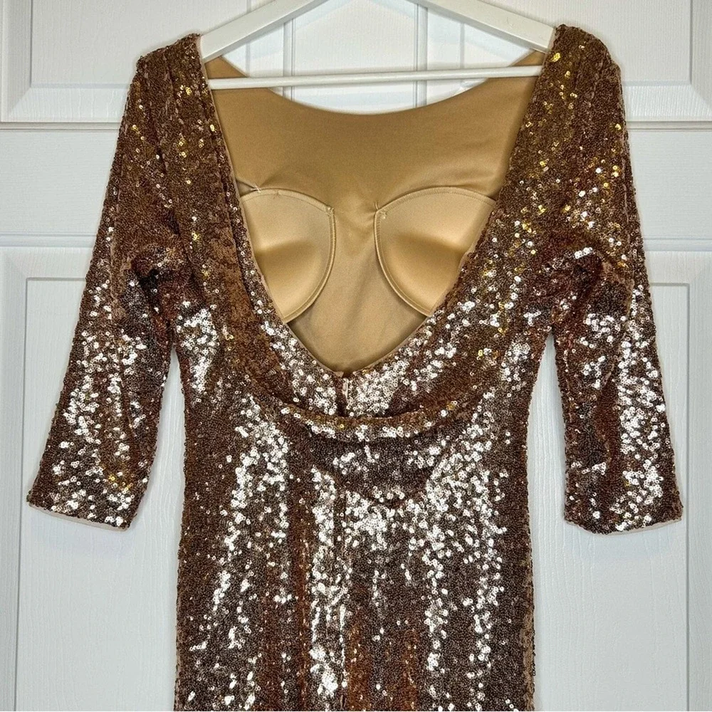 Christina Wu Rose Gold Sequin Formal Gown Evening Dress Party 2 - Picture 5 of 7